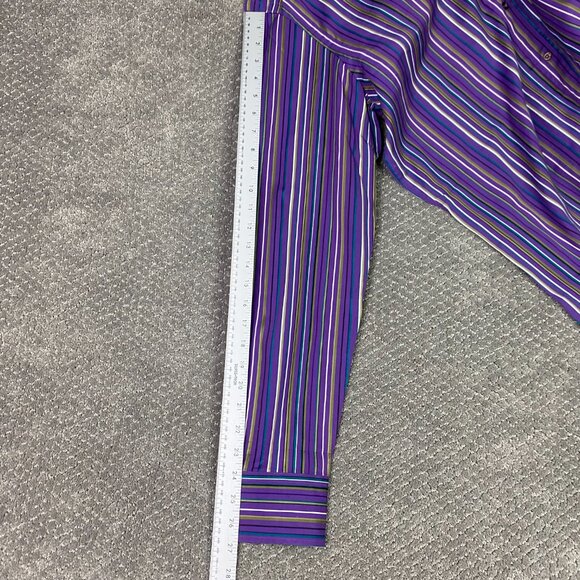 Etro Shirt Men's 40 Purple Green Gold Striped Button Down Up Cotton Milano NWOT - Picture 11 of 12